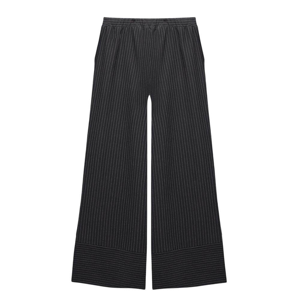 Mint Velvet Black Pinstripe Wide Trousers